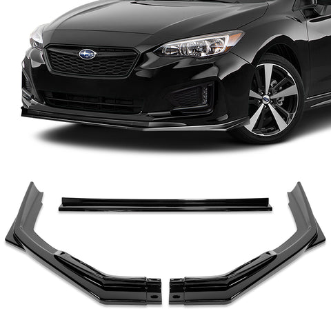 For 2017-2019 Subaru Impreza ST-Style Painted Black Front Bumper Spoiler Lip + 86" x 4" Universal Painted Black Side Skirt Extension Rocker Splitters Lip 9pcs