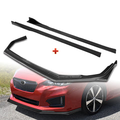 For 2017-2019 Subaru Impreza ST-Style Carbon Painted Front Bumper Spoiler Lip + 86" x 4" Universal Carbon Look Side Skirt Extension Rocker Splitters Lip 9pcs