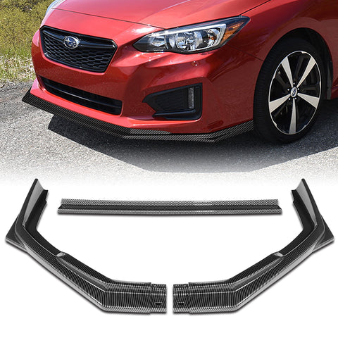 For 2017-2019 Subaru Impreza ST-Style Carbon Painted Front Bumper Spoiler Lip + 86" x 4" Universal Carbon Look Side Skirt Extension Rocker Splitters Lip 9pcs