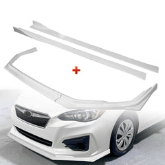 For 2017-2019 Subaru Impreza ST-Style Painted White Front Bumper Spoiler Lip 3pc + 86" x 4" Universal Painted White Side Skirt Extension Rocker Splitters Lip 9pcs