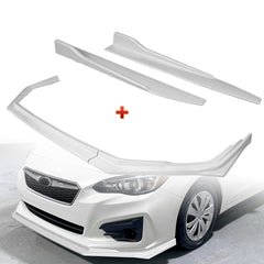 For 2017-2019 Subaru Impreza ST-Style Painted White Front Bumper Spoiler Lip + 31"x4" Universal Painted White Side Skirt Rocker Splitters Diffuser Winglet Wind  5pcs