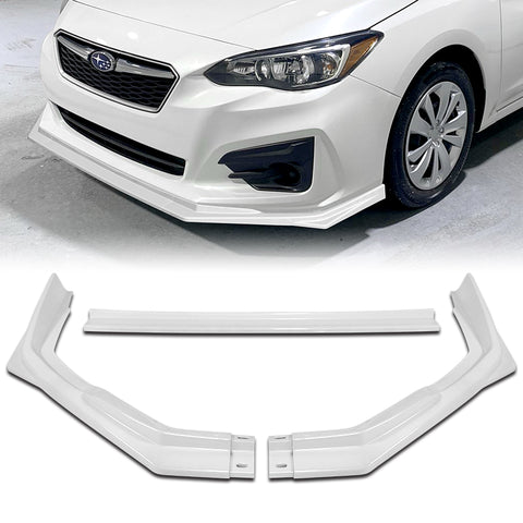 For 2017-2019 Subaru Impreza ST-Style Painted White Front Bumper Spoiler Lip + 31"x4" Universal Painted White Side Skirt Rocker Splitters Diffuser Winglet Wind  5pcs