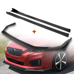 For 2017-2019 Subaru Impreza ST-Style Matt Black Front Bumper Spoiler Lip 3pcs + 86" x 4" Universal Black Side Skirt Extension Rocker Splitters Diffuser Lip 9pcs
