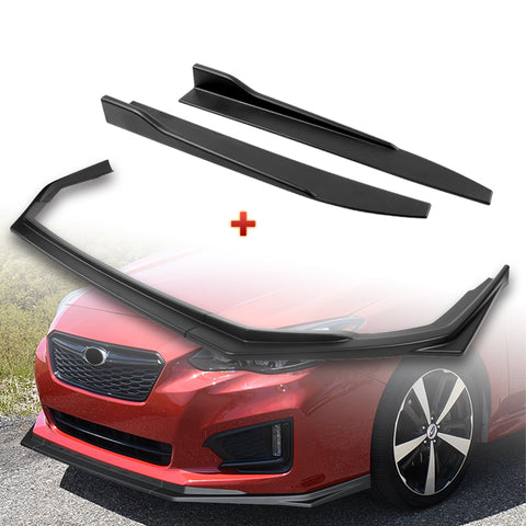 For 2017-2019 Subaru Impreza ST-Style Matt Black Front Bumper Spoiler Lip 3pcs + 31" x 4" Universal Black Car side Skirt Rocker Splitters Diffuser Winglet Wind  5pcs