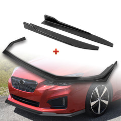 For 2017-2019 Subaru Impreza ST-Style Matt Black Front Bumper Spoiler Lip 3pcs + 31" x 4" Universal Black Car side Skirt Rocker Splitters Diffuser Winglet Wind  5pcs
