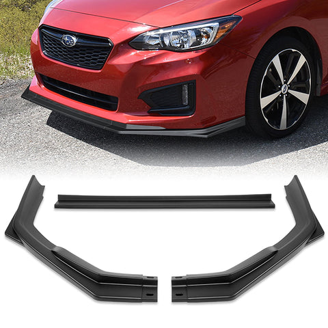 For 2017-2019 Subaru Impreza ST-Style Matt Black Front Bumper Spoiler Lip 3pcs + 86" x 4" Universal Black Side Skirt Extension Rocker Splitters Diffuser Lip 9pcs