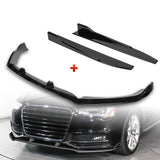 For 2013-2016 Audi A4 Quattro S4 Painted Black Front Bumper Splitter Spoiler Lip + 31"x4" Universal Painted Black Side Skirt Rocker Splitters Diffuser Winglet Wind  5pcs