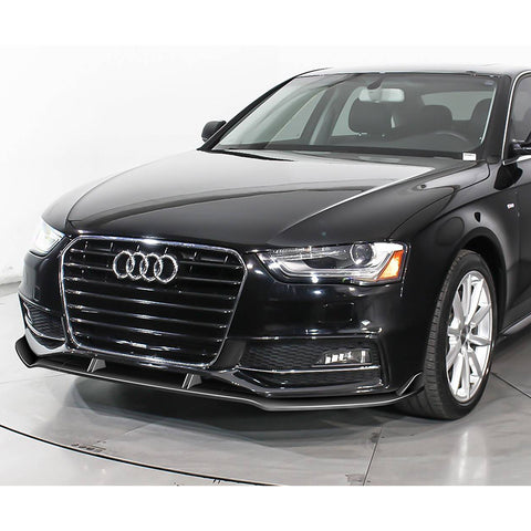For 2013-2016 Audi A4 Quattro S4 Painted Black Front Bumper Splitter Spoiler Lip + 59" x 4" Universal Painted Black Side Skirt Extension Rocker Splitters Lip 9pcs