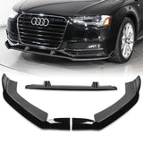 For 2013-2016 Audi A4 Quattro S4 Painted Black Front Bumper Splitter Spoiler Lip + 59" x 4" Universal Painted Black Side Skirt Extension Rocker Splitters Lip 9pcs