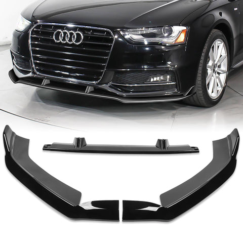 For 2013-2016 Audi A4 Quattro S4 Painted Black Front Bumper Splitter Spoiler Lip + 31"x4" Universal Painted Black Side Skirt Rocker Splitters Diffuser Winglet Wind  5pcs