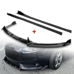 For 2012-2014 Ford Focus ST MK3 GT-Style Painted Black Front Bumper Spoiler Lip + 86" x 4" Universal Painted Black Side Skirt Extension Rocker Splitters Lip 9pcs