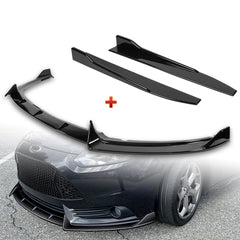 For 2012-2014 Ford Focus ST MK3 GT-Style Painted Black Front Bumper Spoiler Lip + 31"x4" Universal Painted Black Side Skirt Rocker Splitters Diffuser Winglet Wind  5pcs