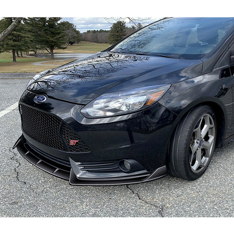 For 2012-2014 Ford Focus ST MK3 GT-Style Painted Black Front Bumper Spoiler Lip + 86" x 4" Universal Painted Black Side Skirt Extension Rocker Splitters Lip 9pcs