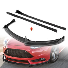 For 2012-2014 Ford Focus ST MK3 GT-Style Carbon Look Front Bumper Spoiler Lip + 86" x 4" Universal Carbon Look Side Skirt Extension Rocker Splitters Lip 9pcs
