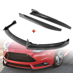 For 2012-2014 Ford Focus ST MK3 GT-Style Carbon Look Front Bumper Spoiler Lip + 31"x4" Universal Carbon Style Side Skirt Rocker Splitters Diffuser Winglet Wind  5pcs