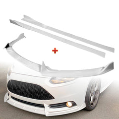 For 2012-2014 Ford Focus ST MK3 GT-Style Painted White Front Bumper Spoiler Lip + 86" x 4" Universal Painted White Side Skirt Extension Rocker Splitters Lip 9pcs