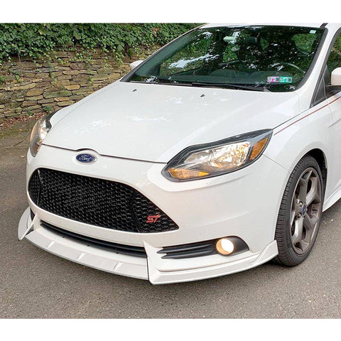 For 2012-2014 Ford Focus ST MK3 GT-Style Painted White Front Bumper Spoiler Lip + 86" x 4" Universal Painted White Side Skirt Extension Rocker Splitters Lip 9pcs