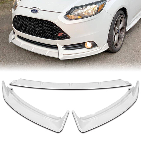 For 2012-2014 Ford Focus ST MK3 GT-Style Painted White Front Bumper Spoiler Lip + 86" x 4" Universal Painted White Side Skirt Extension Rocker Splitters Lip 9pcs