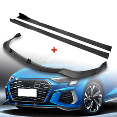 For 2022-2023 Audi S3 STP-Style Matt Black Front Bumper Splitter Spoiler Lip + 59" x 4" Universal Black Side Skirt Extension Rocker Splitters Diffuser Lip 9pcs