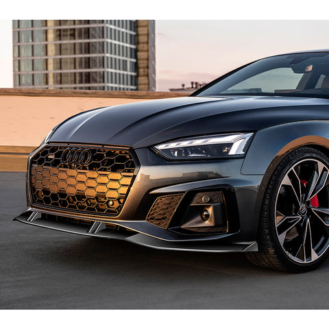 For 2020-2022 Audi A5 S5 S-Line Painted Black Front Bumper Spoiler Splitter Lip + 31"x4" Universal Painted Black Side Skirt Rocker Splitters Diffuser Winglet Wind  5pcs