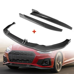 For 2020-2022 Audi A5 S5 S-Line Carbon Painted Front Bumper Spoiler Splitter Lip  + 31"x4" Universal Carbon Style Side Skirt Rocker Splitters Diffuser Winglet Wind