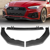 For 2020-2022 Audi A5 S5 S-Line Carbon Painted Front Bumper Spoiler Splitter Lip + 59" x 4" Universal Carbon Look Side Skirt Extension Rocker Splitters Lip 9pcs