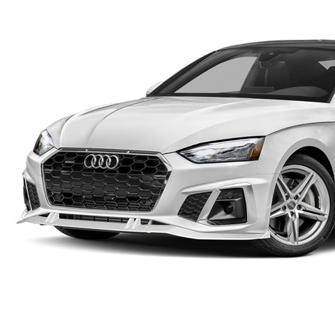 For 2020-2022 Audi A5 S5 S-Line Painted White Front Bumper Spoiler Splitter Lip + 86" x 4" Universal Painted White Side Skirt Extension Rocker Splitters Lip 9pcs
