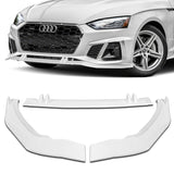 For 2020-2022 Audi A5 S5 S-Line Painted White Front Bumper Spoiler Splitter Lip + 86" x 4" Universal Painted White Side Skirt Extension Rocker Splitters Lip 9pcs