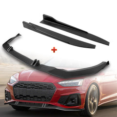 For 2020-2022 Audi A5 S5 S-Line Matt Black Front Bumper Spoiler Splitter Lip + 31" x 4" Universal Black Car side Skirt Rocker Splitters Diffuser Winglet Wind  5pcs
