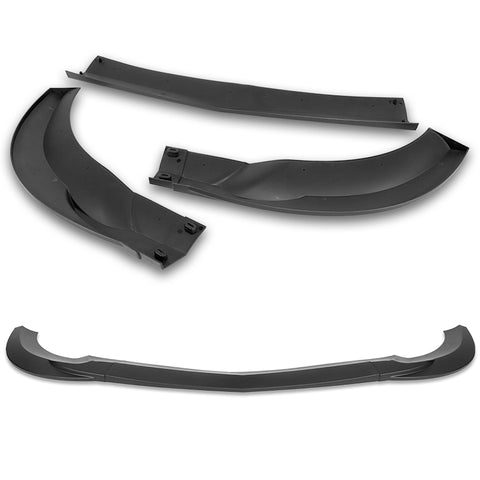 For 2008-2011 Mercedes C-Class Sport W204 Matt Black Front Bumper Spoiler Lip + 31" x 4" Universal Black Car side Skirt Rocker Splitters Diffuser Winglet Wind 5pcs