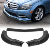 For 2008-2011 Mercedes C-Class Sport W204 Matt Black Front Bumper Spoiler Lip + 31" x 4" Universal Black Car side Skirt Rocker Splitters Diffuser Winglet Wind 5pcs