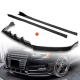 For 2013-2016 Audi A5/S5 S-Line Painted Black Front Bumper Spoiler Splitter Lip + 86" x 4" Universal Painted Black Side Skirt Extension Rocker Splitters Lip 9pcs