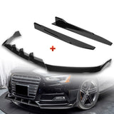 For 2013-2016 Audi A5/S5 S-Line Painted Black Front Bumper Spoiler Splitter Lip + 31"x4" Universal Painted Black Side Skirt Rocker Splitters Diffuser Winglet Wind  5pcs