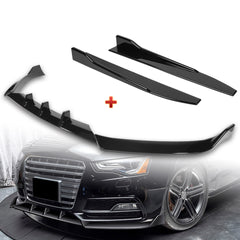 For 2013-2016 Audi A5/S5 S-Line Painted Black Front Bumper Spoiler Splitter Lip + 31"x4" Universal Painted Black Side Skirt Rocker Splitters Diffuser Winglet Wind  5pcs