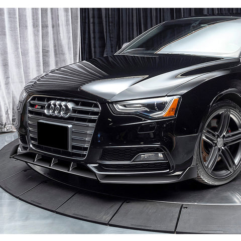 For 2013-2016 Audi A5/S5 S-Line Painted Black Front Bumper Spoiler Splitter Lip + 86" x 4" Universal Painted Black Side Skirt Extension Rocker Splitters Lip 9pcs