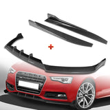 For 2013-2016 Audi A5 / S5 S-Line Carbon Look Front Bumper Spoiler Splitter Lip + 31"x4" Universal Carbon Style Side Skirt Rocker Splitters Diffuser Winglet Wind  5pcs