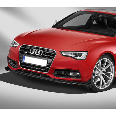 For 2013-2016 Audi A5 / S5 S-Line Carbon Look Front Bumper Spoiler Splitter Lip + 86" x 4" Universal Carbon Look Side Skirt Extension Rocker Splitters Lip 9pcs