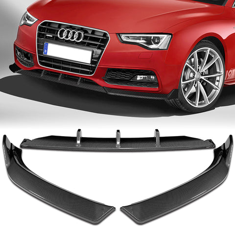 For 2013-2016 Audi A5 / S5 S-Line Carbon Look Front Bumper Spoiler Splitter Lip + 86" x 4" Universal Carbon Look Side Skirt Extension Rocker Splitters Lip 9pcs