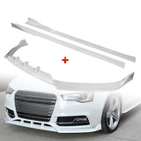 For 2013-2016 Audi A5/S5 S-Line Painted White Front Bumper Spoiler Splitter Lip + 86" x 4" Universal Painted White Side Skirt Extension Rocker Splitters Lip 9pcs