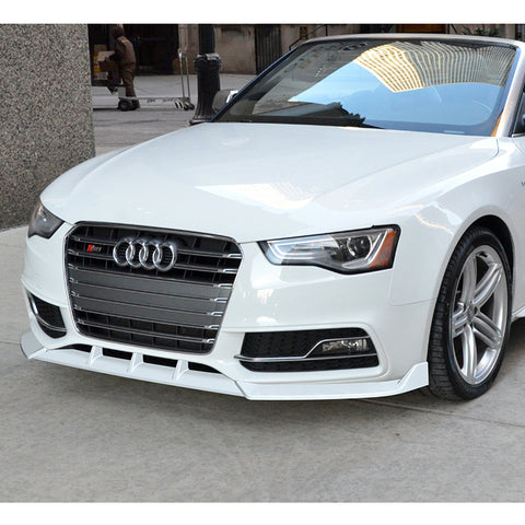 For 2013-2016 Audi A5/S5 S-Line Painted White Front Bumper Spoiler Splitter Lip + 86" x 4" Universal Painted White Side Skirt Extension Rocker Splitters Lip 9pcs