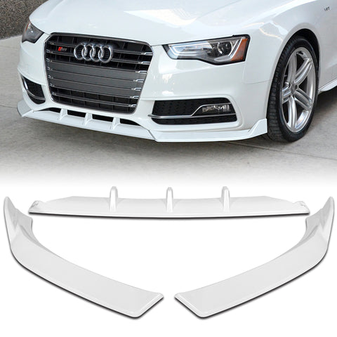 For 2013-2016 Audi A5/S5 S-Line Painted White Front Bumper Spoiler Splitter Lip + 86" x 4" Universal Painted White Side Skirt Extension Rocker Splitters Lip 9pcs