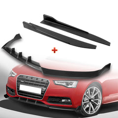 For 2013-2016 Audi A5 / S5 S-Line Matt Black Front Bumper Spoiler Splitter Lip + 31" x 4" Universal Black Car side Skirt Rocker Splitters Diffuser Winglet Wind  5pcs