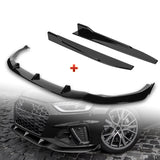 For 2020-2022 Audi A4 S4 B10 S-Line Painted Black Front Bumper Body Spoiler Lip + 31"x4" Universal Painted Black Side Skirt Rocker Splitters Diffuser Winglet Wind  5pcs