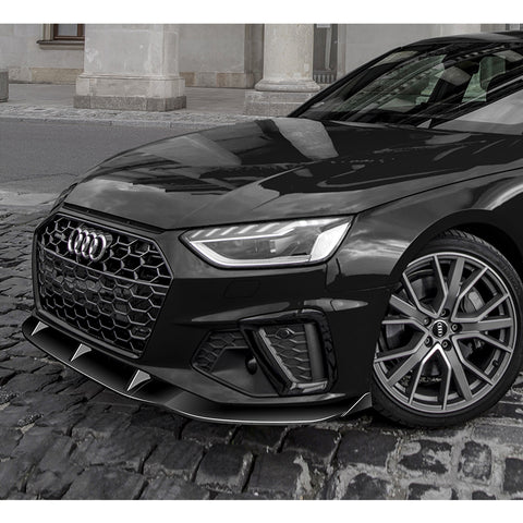 For 2020-2022 Audi A4 S4 B10 S-Line Painted Black Front Bumper Body Spoiler Lip + 86" x 4" Universal Painted Black Side Skirt Extension Rocker Splitters Lip 9pcs