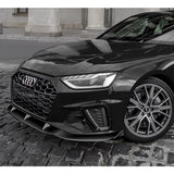 For 2020-2022 Audi A4 S4 B10 S-Line Painted Black Front Bumper Body Spoiler Lip + 31"x4" Universal Painted Black Side Skirt Rocker Splitters Diffuser Winglet Wind  5pcs