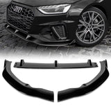 For 2020-2022 Audi A4 S4 B10 S-Line Painted Black Front Bumper Body Spoiler Lip + 86" x 4" Universal Painted Black Side Skirt Extension Rocker Splitters Lip 9pcs
