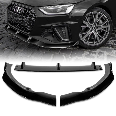 For 2020-2022 Audi A4 S4 B10 S-Line Painted Black Front Bumper Body Spoiler Lip + 86" x 4" Universal Painted Black Side Skirt Extension Rocker Splitters Lip 9pcs