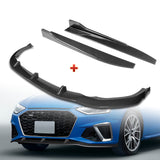 For 2020-2022 Audi A4 S4 B10 S-Line Carbon Painted Front Bumper Body Spoiler Lip + 31"x4" Universal Carbon Style Side Skirt Rocker Splitters Diffuser Winglet Wind  5pcs