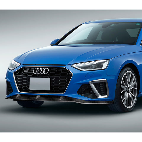 For 2020-2022 Audi A4 S4 B10 S-Line Carbon Painted Front Bumper Body Spoiler Lip + 86" x 4" Universal Carbon Look Side Skirt Extension Rocker Splitters Lip 9pcs