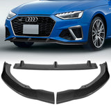 For 2020-2022 Audi A4 S4 B10 S-Line Carbon Painted Front Bumper Body Spoiler Lip + 31"x4" Universal Carbon Style Side Skirt Rocker Splitters Diffuser Winglet Wind  5pcs